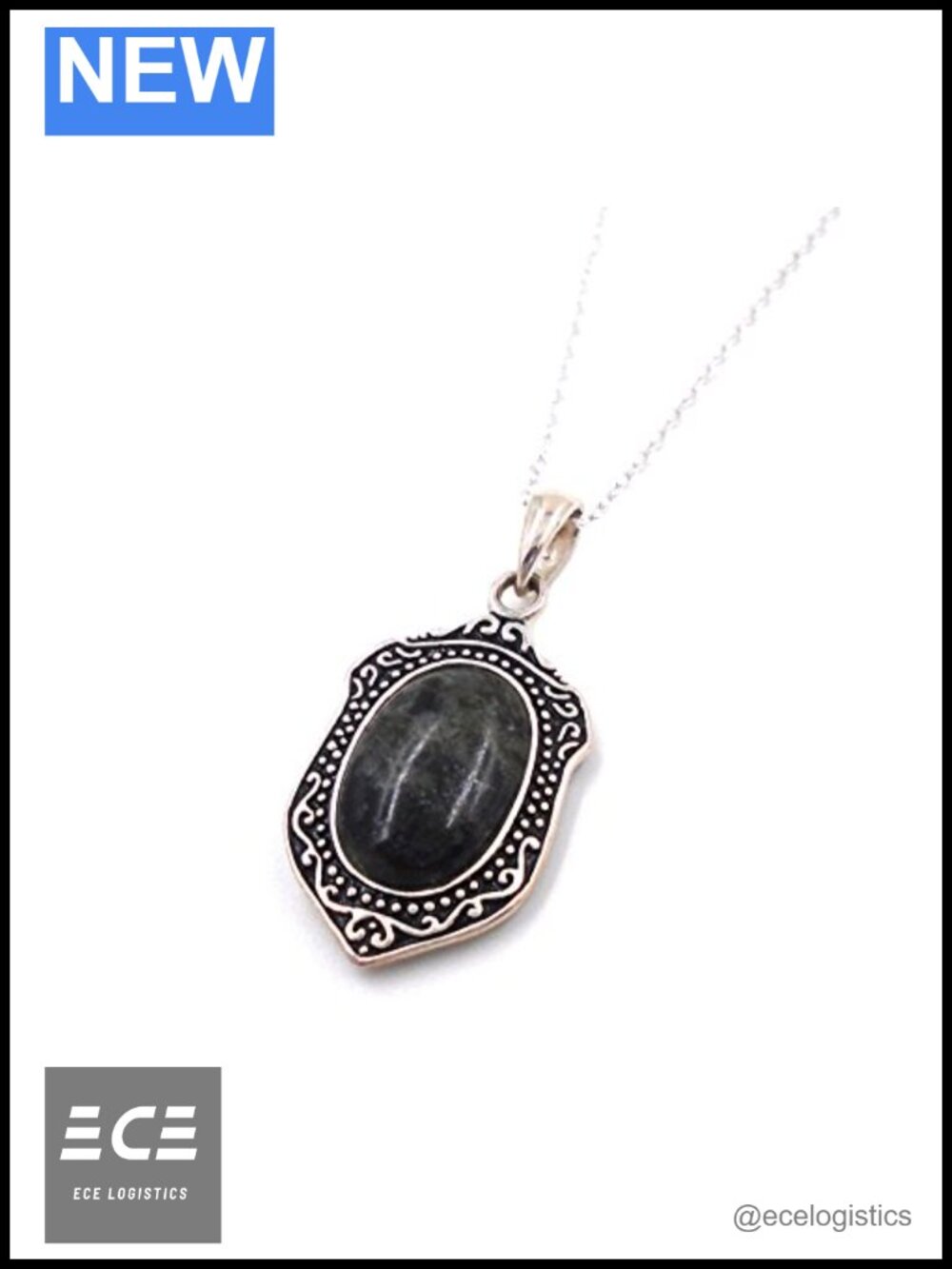 Connemara Marble Oval Pendant Necklace 18" Cable Chain 900 Platinum